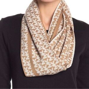 Michael Kors Camel Ivory MK Logo Infinity Scarf Neutral Knit One Size